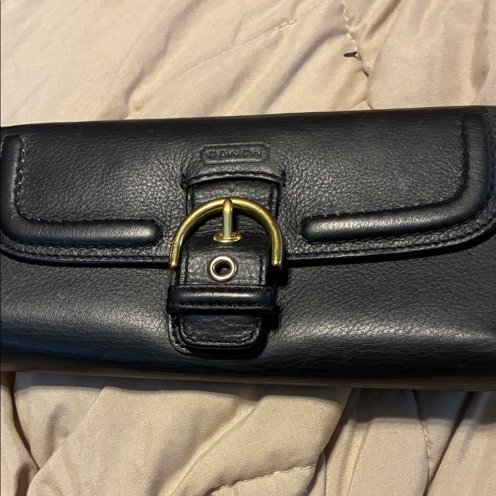 Coach Black Leather Wallet with Gold Accent